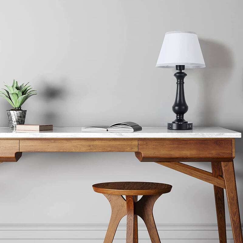 Touch Control Table Lamp 3 Ways Dimmable with 2 USB Charging Port 1 AC Outlet- Set of 2 - 2PCS