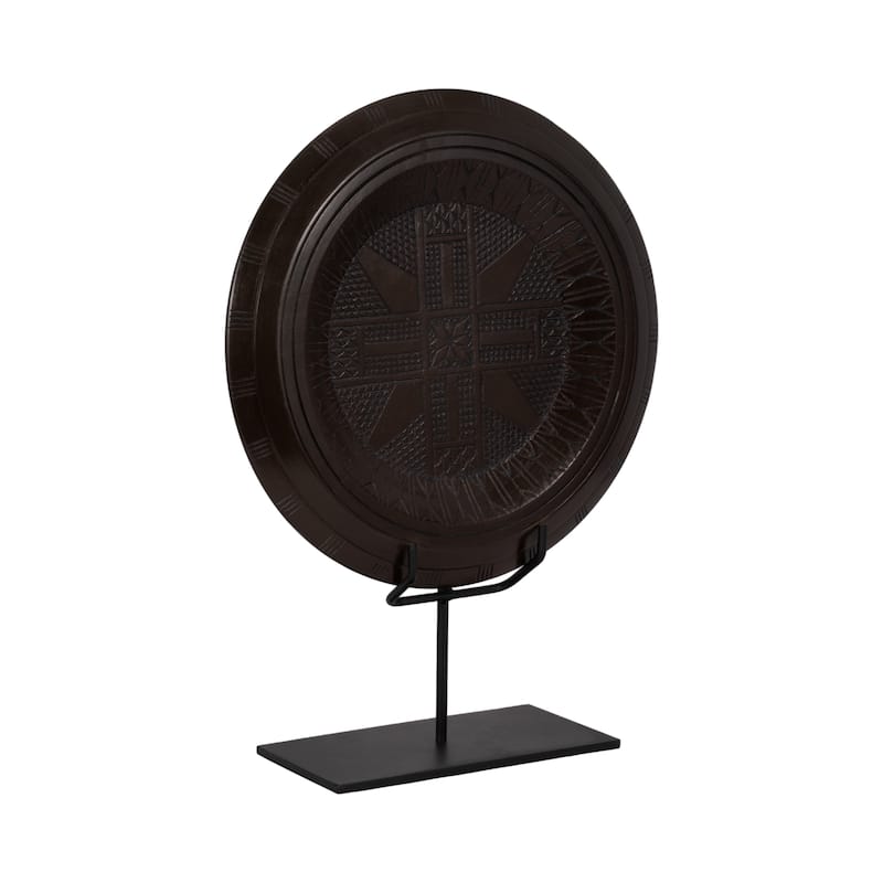 24" Aztec Table Sculpture Contemporary Abstract Metal and Wood Brown Aztec Decor for Home or Office Modern - 17" x 17" x 24"