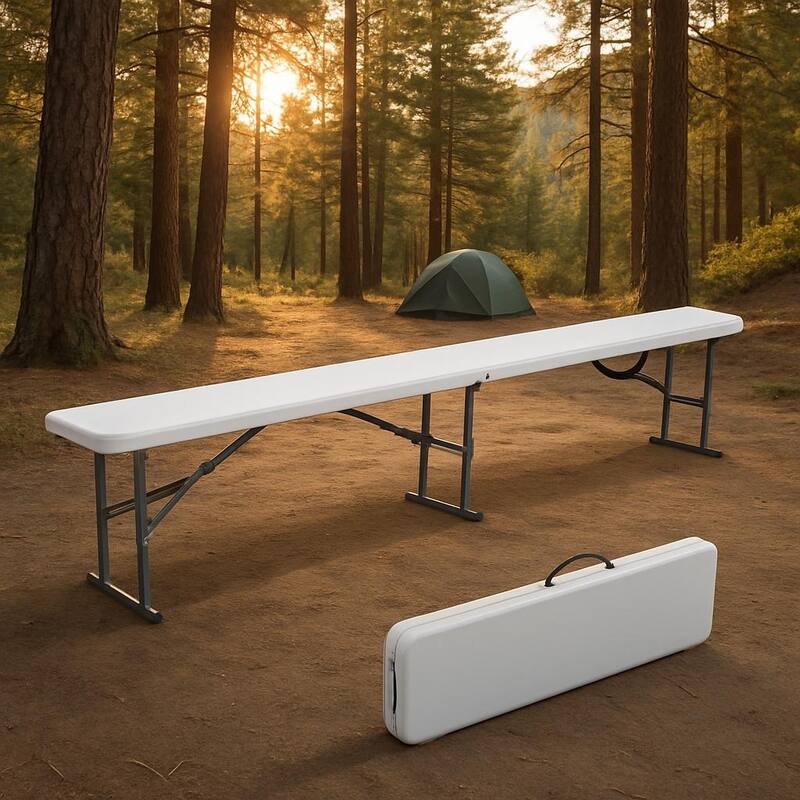 Portable Folding Bench with Carrying Handle for Outdoor Picnic Camping Party Sports - N/A - White