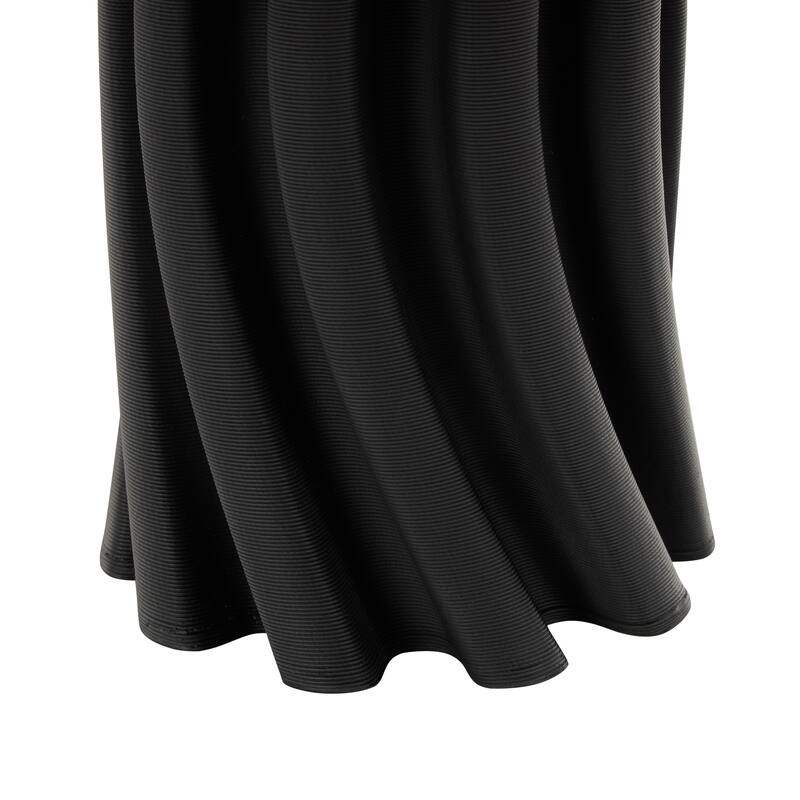 Black Ceramic Curvy Ribbed Abstract Vase with Floral Shaped Rim