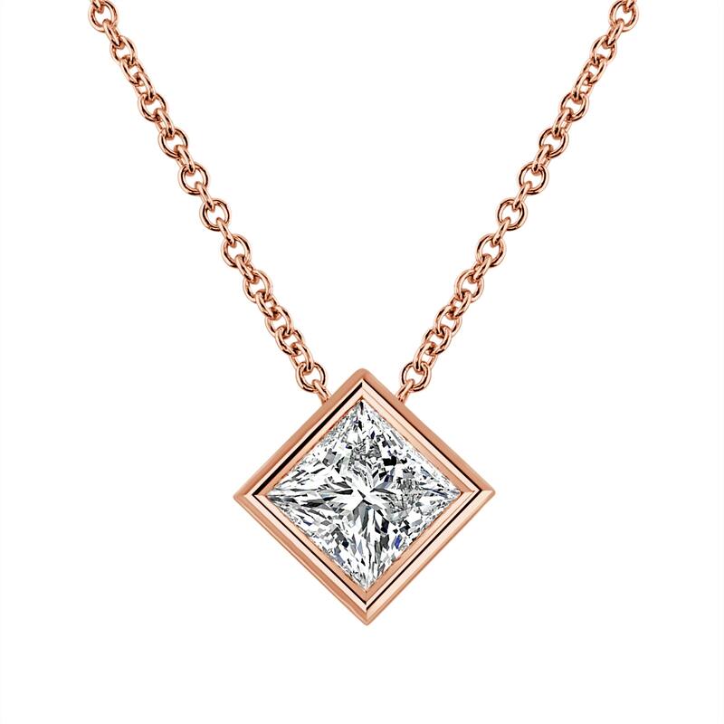 Auriya 14k Gold 3/8ctw Solitaire Princess-cut Diamond Necklace (I-J, VS1-VS2) - 0.40CT - White I-J - Rose