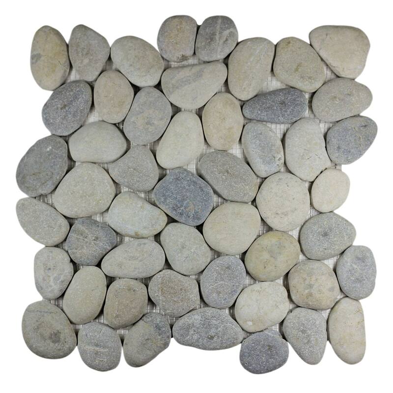 Grey Pebble Mosaic Tumbled Stone Backsplash Tiles for Kitchen Walls, Shower and Bathroom Floors 12" X 12" (5 Sqft per case)
