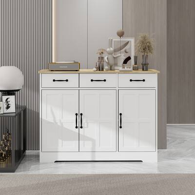 Buffet Cabinet with 3 Drawers & 3 Doors, Multi-Functional Storage Cabinet, Entryway Table with Adjustable Shelves