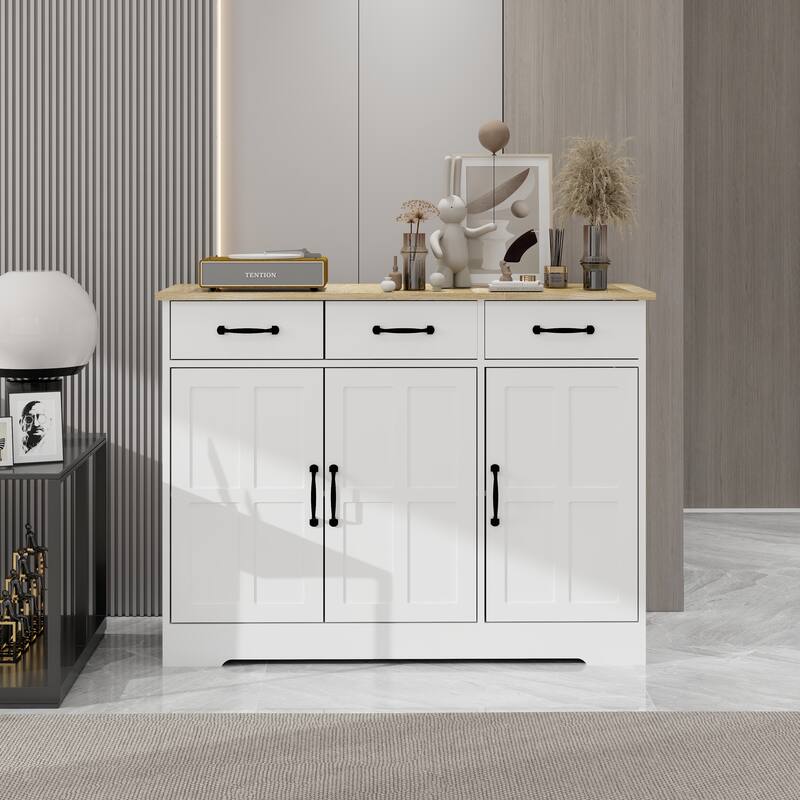 Buffet Sideboard Cabinet with Storage, Modern Farmhouse Coffee Bar Cabinet with 3 Drawers and 3 Doors Adjustable Shelves