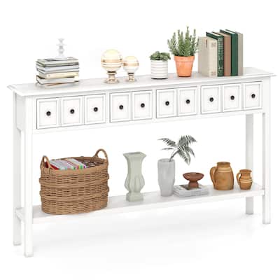 Gymax 60'' Long Narrow Console Table w/4 Drawers & Open Storage Shelf