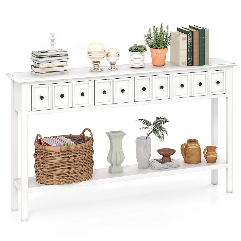 Gymax 60'' Long Narrow Console Table w/4 Drawers & Open Storage Shelf