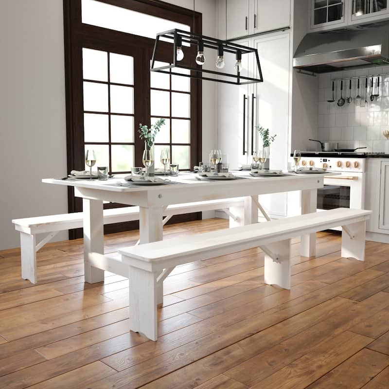8' x 40" Rectangular Antique Rustic Solid Pine Folding Farm Table - 96"D x 40"W x 30"H - Antique Rustic White