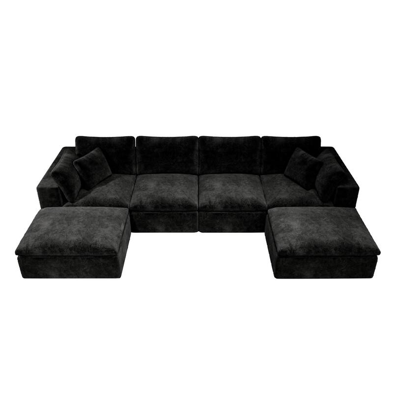 Roomfitters 137.8" Modular Sectional Sofa, 5-Piece Compressed Cloud Couch, No Assembly, Plush Corduroy, Black