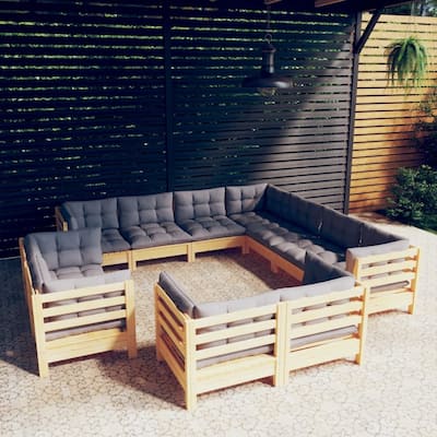 vidaXL Solid Pinewood Patio Lounge Set 11 Piece with Cushions Multi Colors