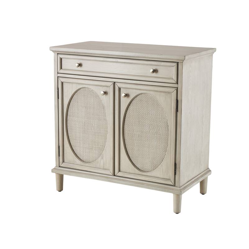 Wooden Geometric Oval Rattan Front 2 Door and 1 Drawer Cabinet - Light Gray - Roche River Decor - 18"W x 34"L x 35"H