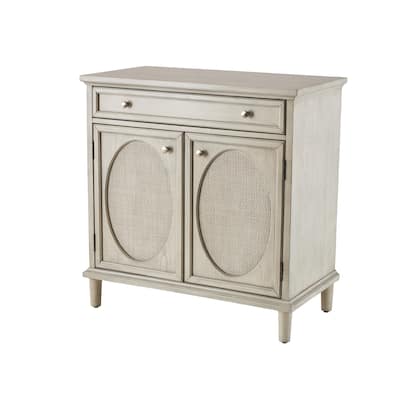 Wooden Geometric Oval Rattan Front 2 Door and 1 Drawer Cabinet - Light Gray - Roche River Decor - 18"W x 34"L x 35"H