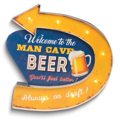 Curata Welcome to The Man Cave Beer Metal and Led Light Wall Sign