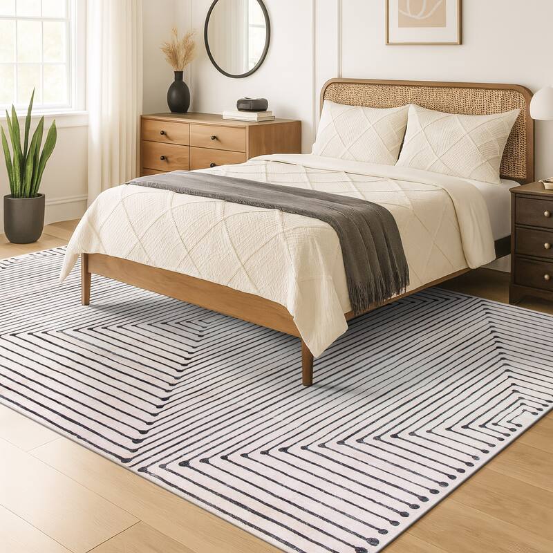 World Rug Gallery Bohemian Stripes Washable Non-Slip Area Rug
