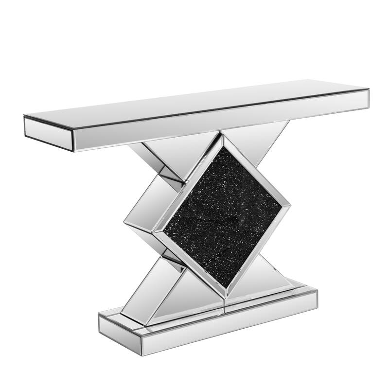 Mirrored Console Table with Black Crushed Diamond Inlay