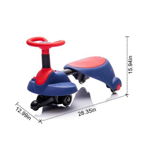 dimension image slide 0 of 3, 6V Kids Ride On Electric Wiggle Car,Flashing & Shock-absorbing PU Wheels,Retractable,Steering Wheel Rotates 360,Bluetooth