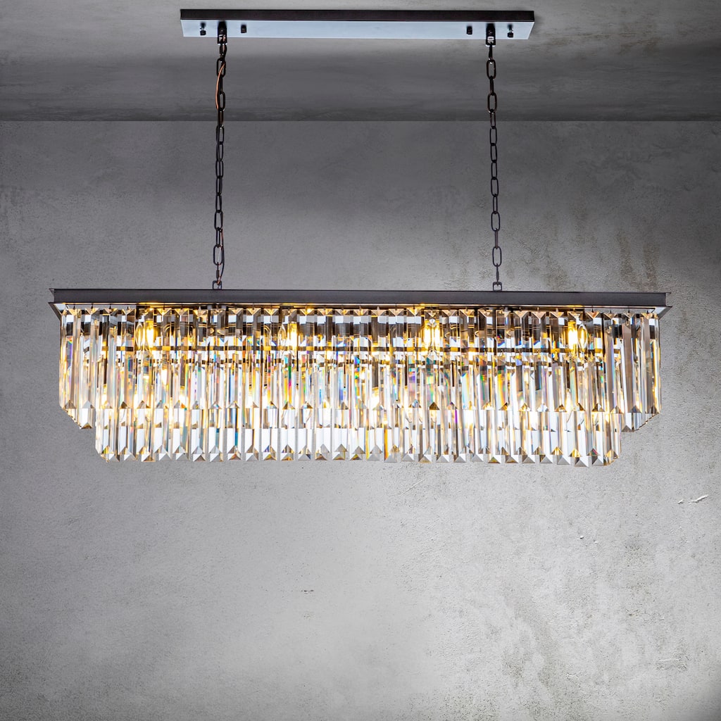 CraftHome 12-Light Modern Fringe Crystal Chandelier for Dining Room with Crystal Accents in Matte Black - W49"