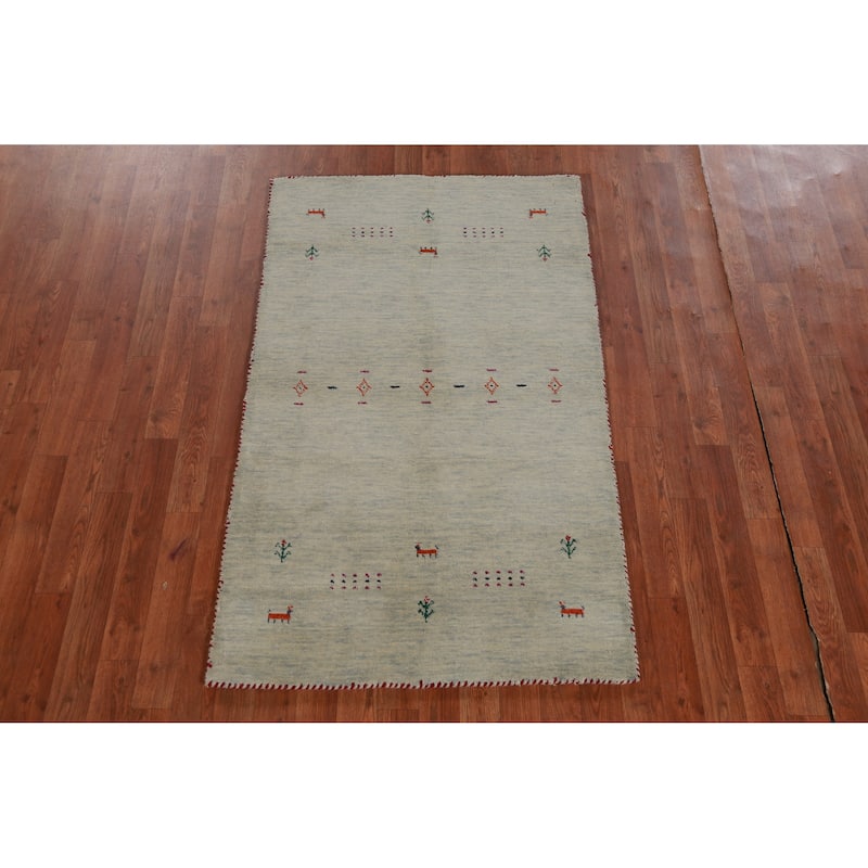 Hand Knotted Oriental 100% Wool Carpet Tribal Animal Pictorial Green Gabbeh Area Rug - 5' 0'' X 3' 0''