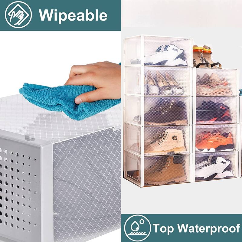 Foldable Storage Containe Plastic Shoe Storage Organizers Stackable Shoe Boxes Set