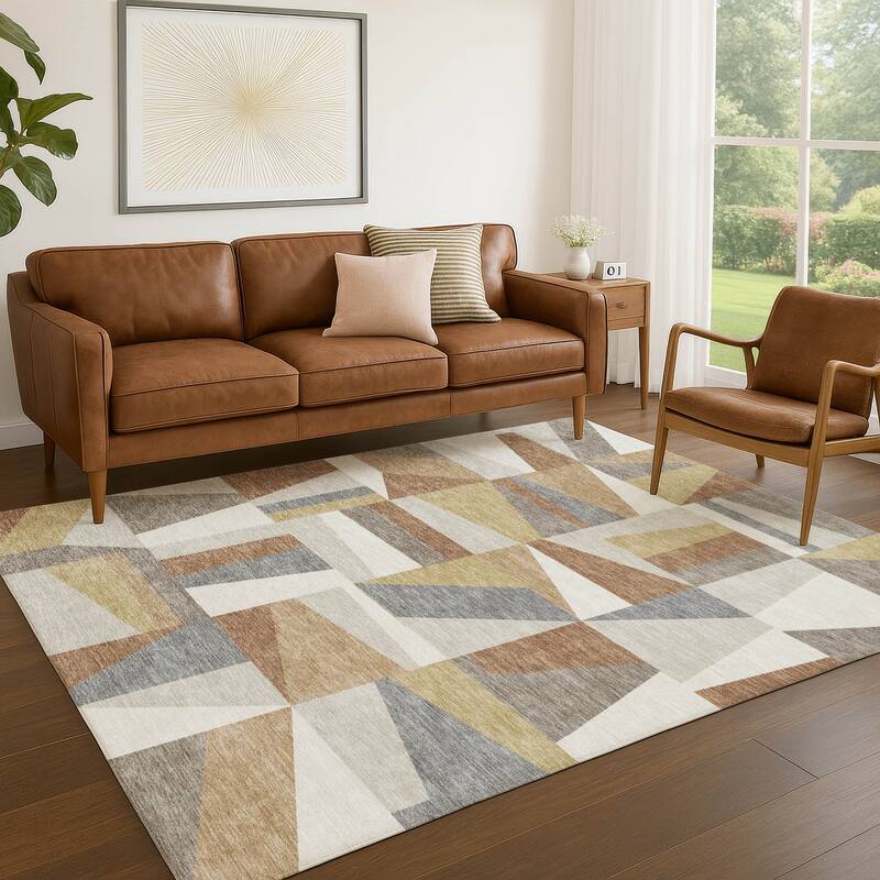 Machine Washable Indoor/ Outdoor Contemporry Mosaic Chantille Rug