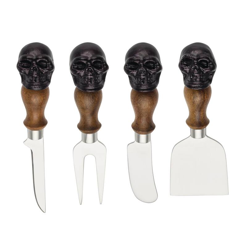 Oneida Skull Mirror Cheese Knives, Set of 4, Halloween