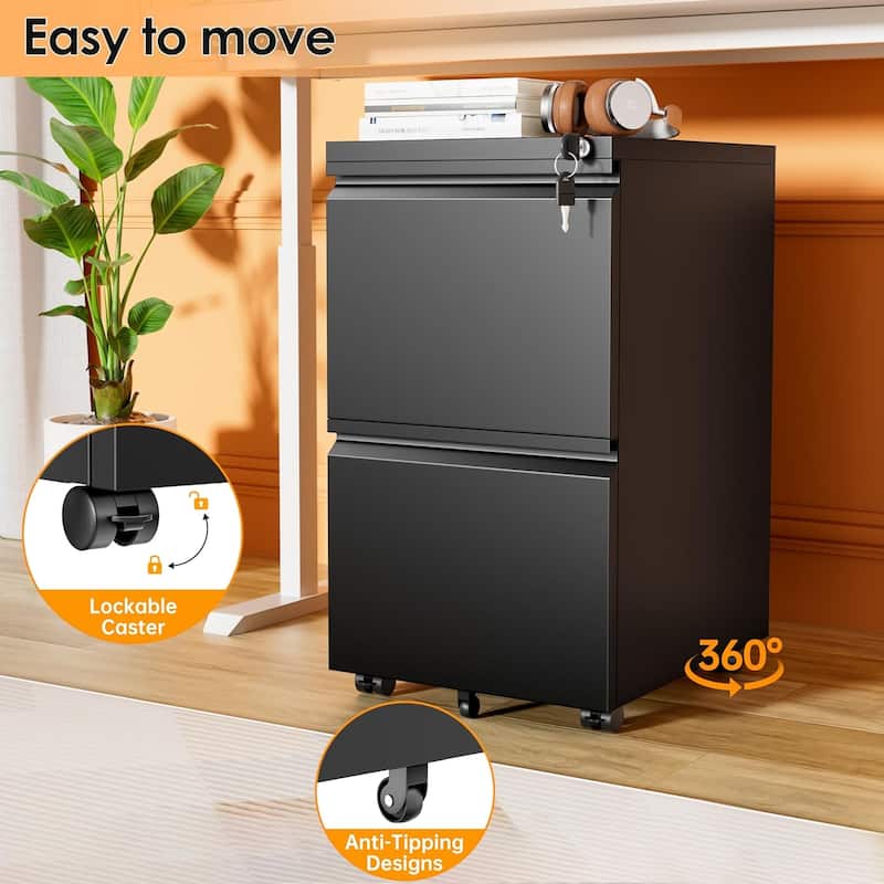 2 Drawer Metal Locking Office Mobile File Cabinet Rolling Storage Cabinet for Home Office