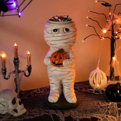 Mummy Holding Carved Pumpkin Halloween Decoration - 19.5"