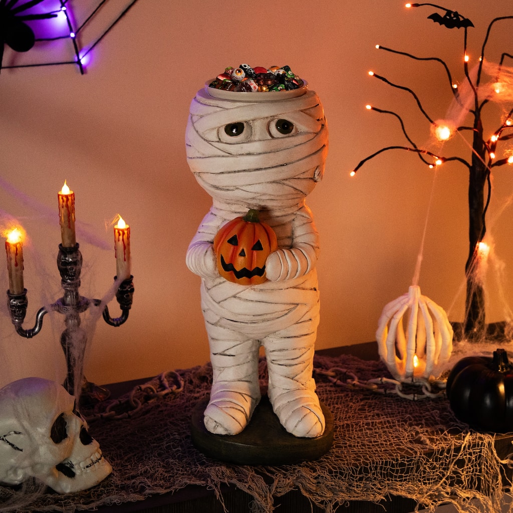 Mummy Holding Jack-O-Lantern Pumpkin Halloween Decoration - 19.5"