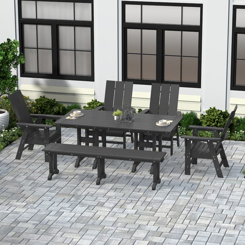 Shoreside 6-Piece Rectangular Poly Eco-Friendly All Weather Outdoor Dining Set with Bench