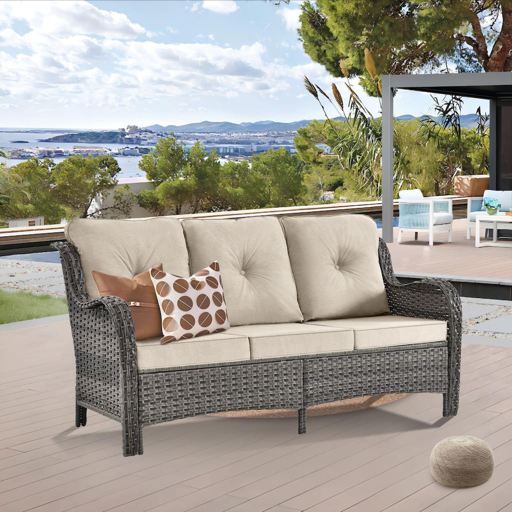 3 Seat Sofa Curved Outdoor Sofa-Wicker Outdoor Couch Outdoor Patio Couch
