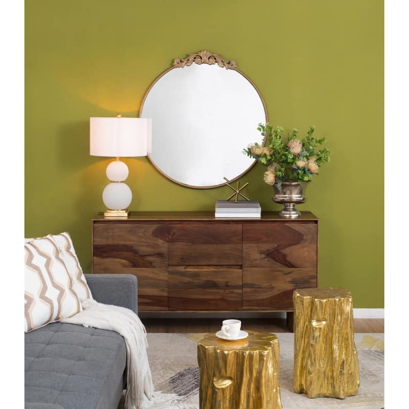 Vintage-Style Round Vanity Wall Mirror - 38.5" - Gold