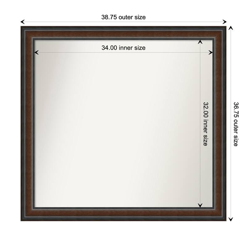 Cyprus Walnut Framed Non-Beveled Custom Wall Mirror, Bathroom Vanity Mirror - Outer Size: 38.75 x 36.75