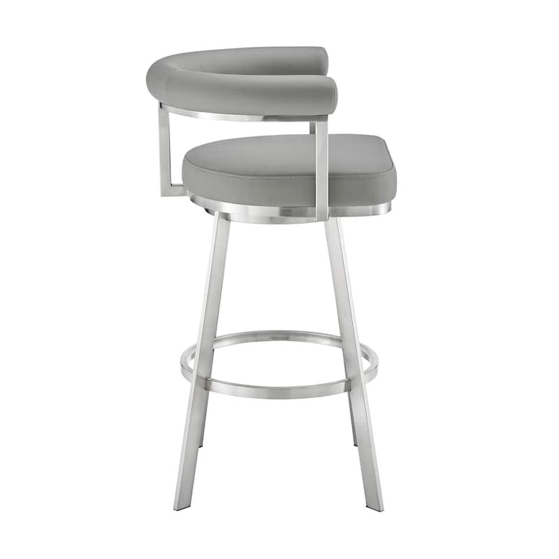Weni 26 Inch Swivel Counter Stool, Barrel Open Back, Light Gray, Chrome