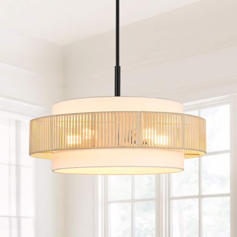 Bayou 5-Light Tiered Drum Chandelier with Black Canopy - 24'' W - 24'' W