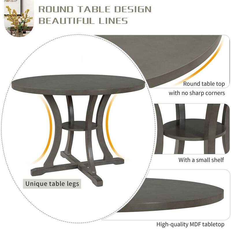 Round Dining Table Set for 4 - 42" Round Dining Table and 4 Decorative Back Upholstered Chairs