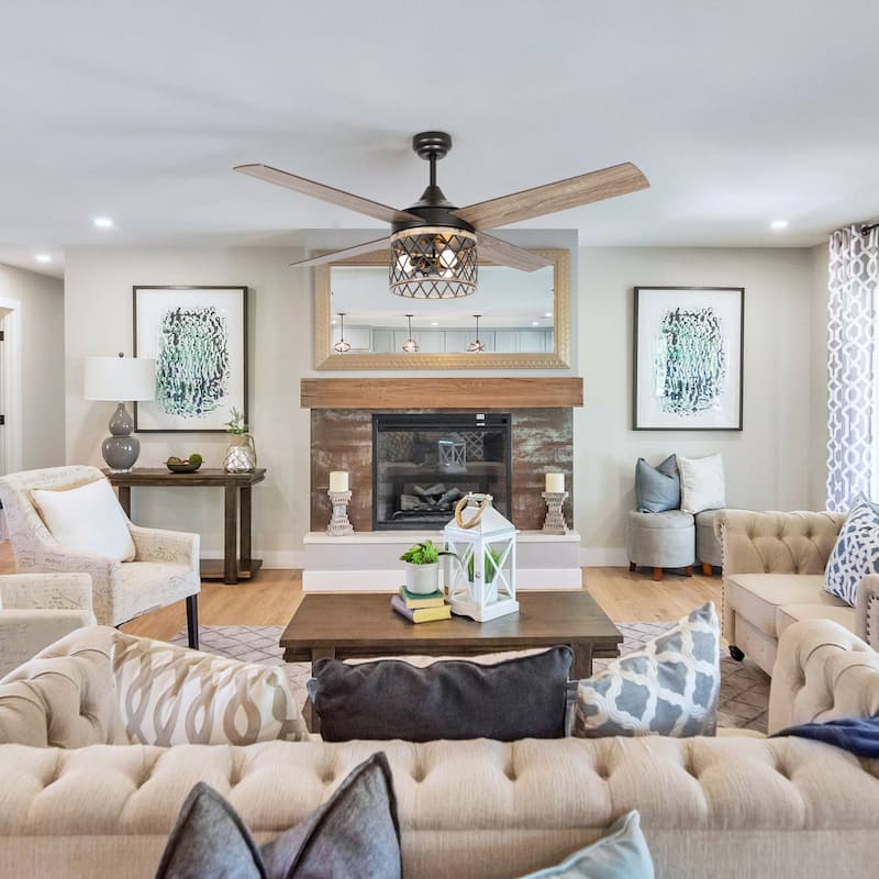 52-in Modern 4-blade Woodgrain Ceiling Fan with Remote and Light Kit - 52 Inches