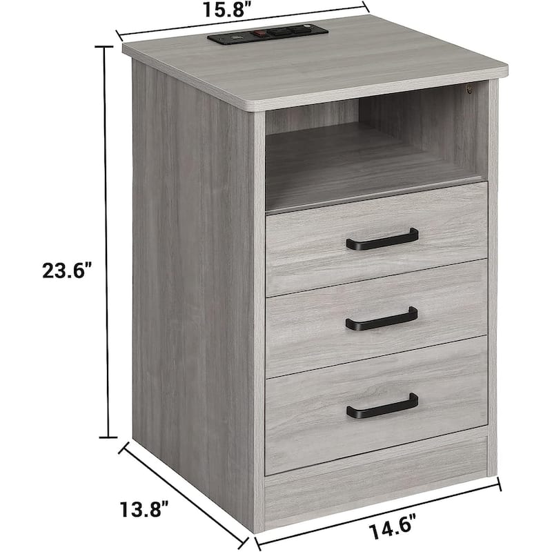 Bedroom Nightstand 3 Drawers with USB Port End Table Side Table