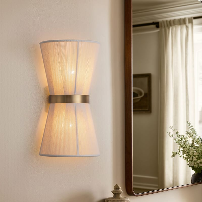 2-Light Modern Boho Natural Ivory Hand-Woven Rope Fabric Flush Mount Wall Lighting Up&Down Wall Sconces