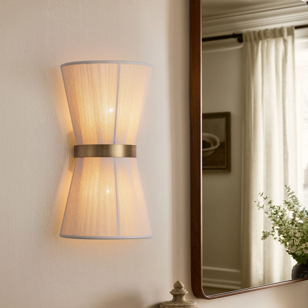 2-Light Modern Boho Natural Ivory Hand-Woven Rope Fabric Flush Mount Wall Lighting Up&Down Wall Sconces