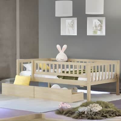 Wood Daybed Bed with Two Drawers Twin Size Natural