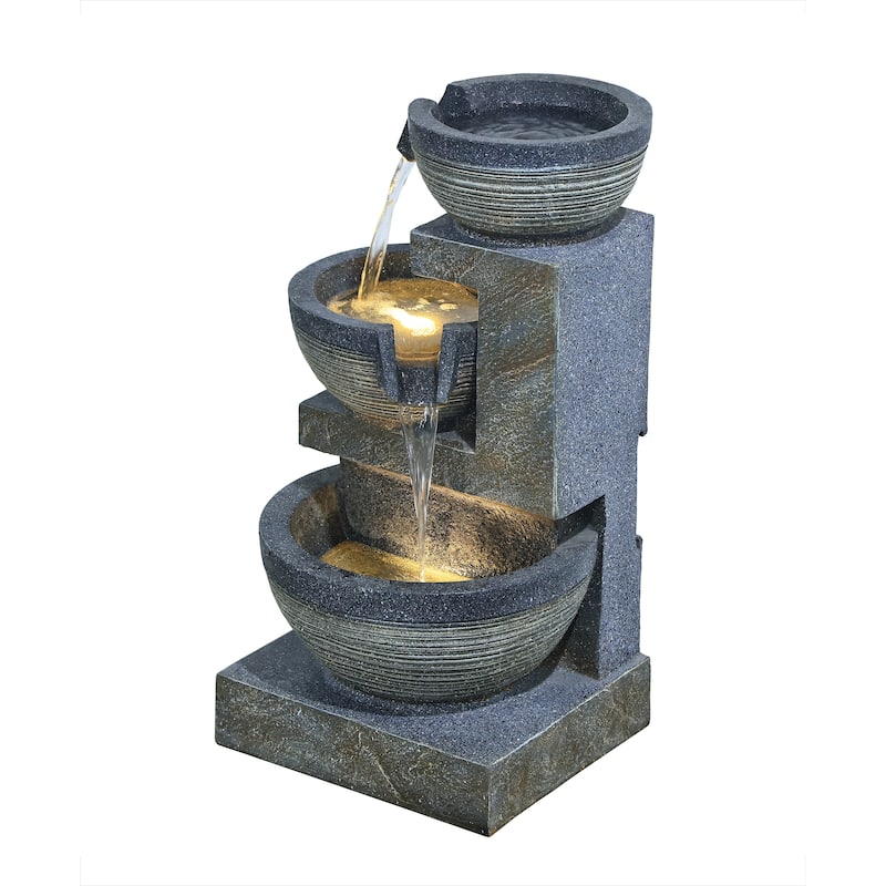 Enchanting Outdoor Fountain with 12 Warm White LED Lights Gray/Black