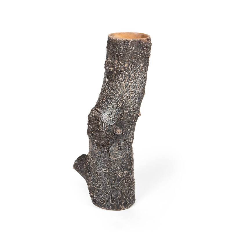 14" Brown Faux Bois Cylinder Polyresin Table Vase - 6