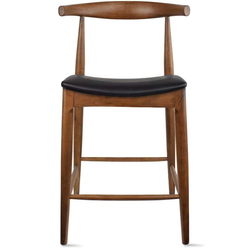 Solid Wood Farmhouse 25" Counter Bar Stool Barstool Modern Dining Elbow With Open Back PU Leather Cushion Kitchen Island - Espresso