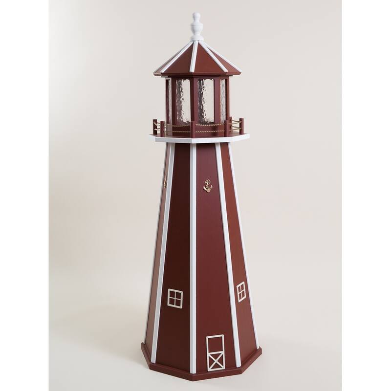 Poly Lighthouse with Solar Light - 5 Foot - Red/White