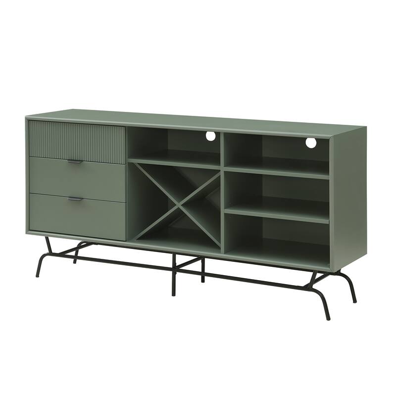 DH BASIC Modern Brown Retro 60-inch Dining Buffet and Sideboard with Wine Storage by Denhour