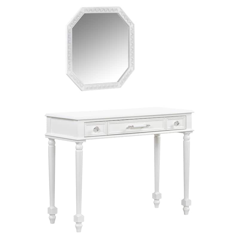 Retro Makeup Desk with Large Mirror, 3-Drawer Dressing Table