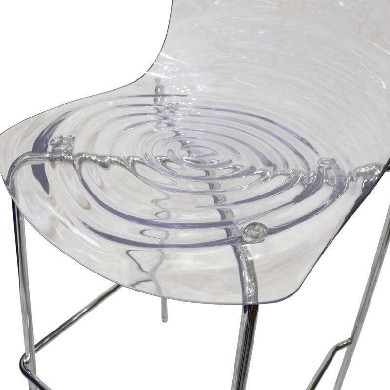 Astor Modern Plastic Bar Stool Chrome Steel Base Counter Stool with Ripple Swirl Seat Design and Footrest
