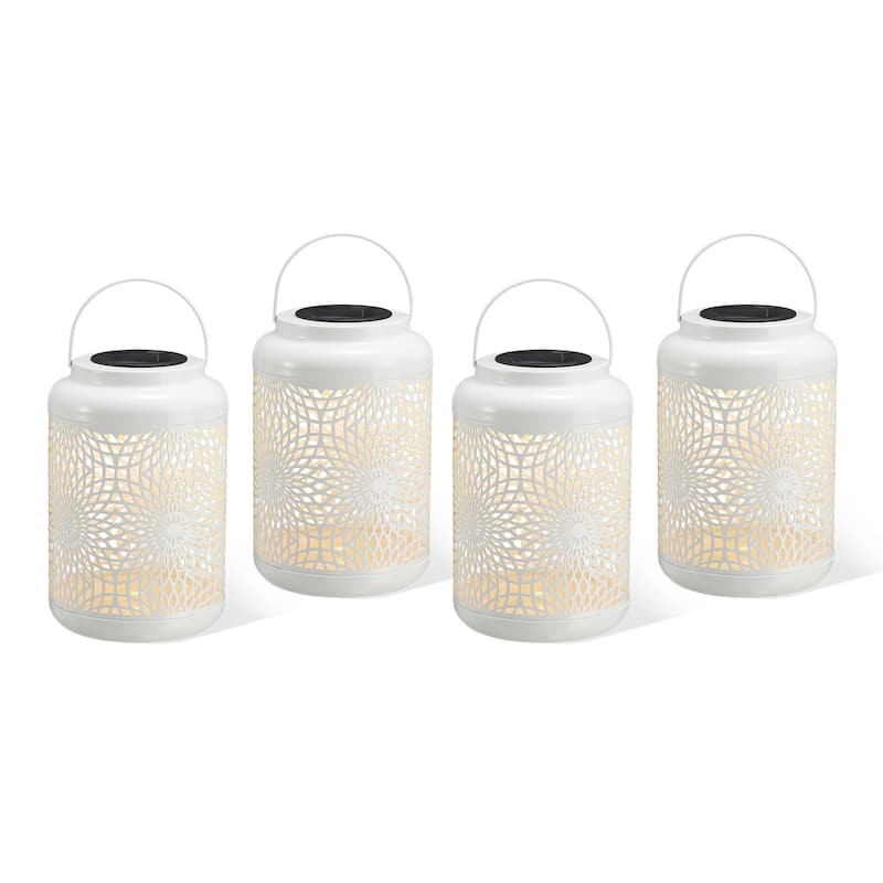 Glitzhome 8.75"H Outdoor Waterproof Metal Solar Hanging Lantern with Flower Leaves Decor