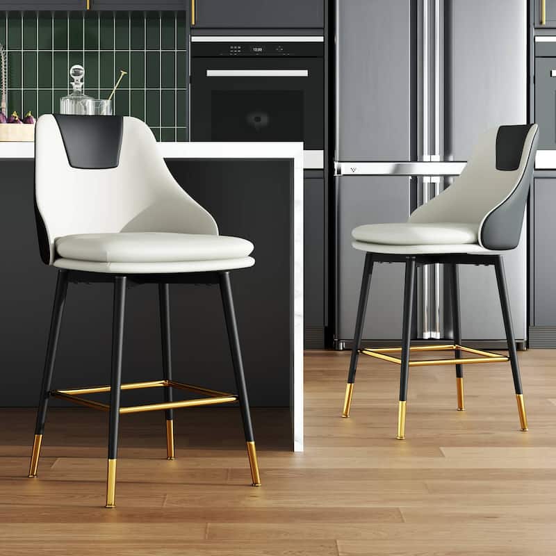 Full Back Upholstered Counter Stool With Metal Frame (Set of 2)