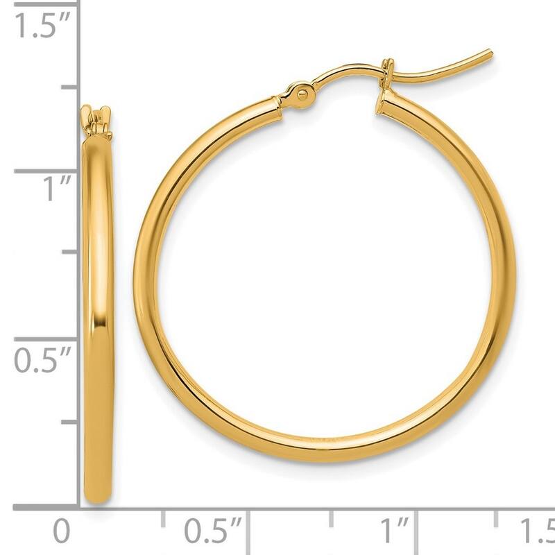 Curata 14k Yellow Gold 2x30mm Polished Classic Hoop Earrings