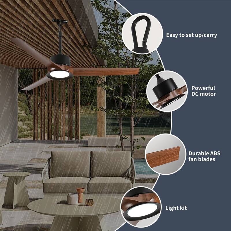 52" Ceiling Fan with Lights Hanging 6 Speed Reversible DC Motor